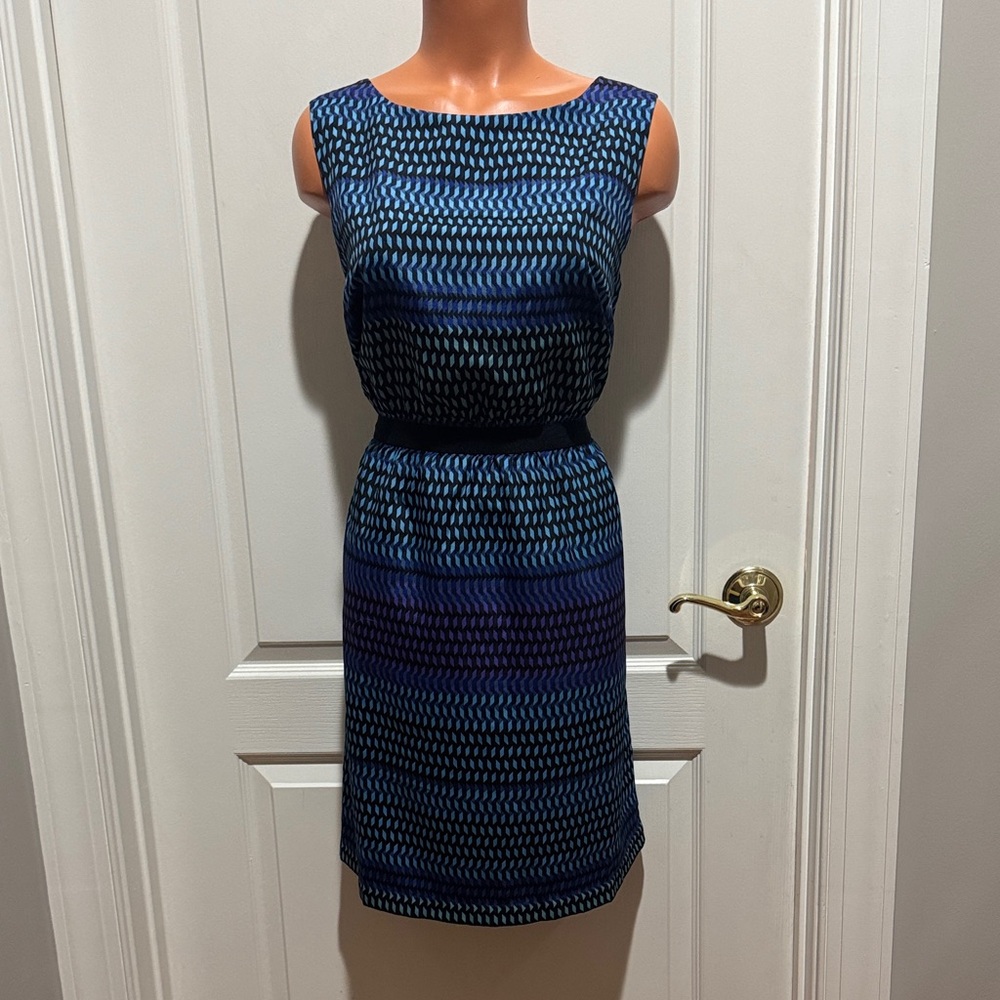 ANN TAYLOR LOFT Dress Navy Blue Turquoise Abstract Size M Medium $80 EUC KL